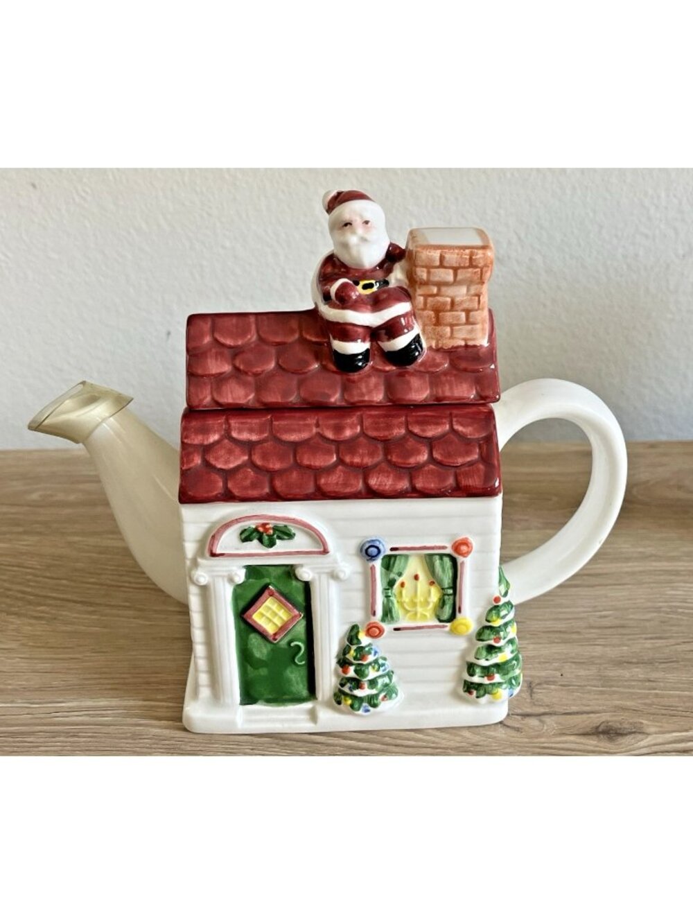 Vtg Otagiri Japan Christmas Teapot Santa Cottage Mary Ann Baker Original Sticker